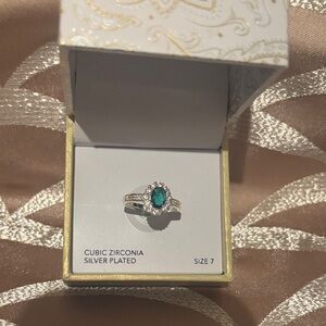 Charter Club Silver Plated Ring with Green Cubic Zirconia-Size 7